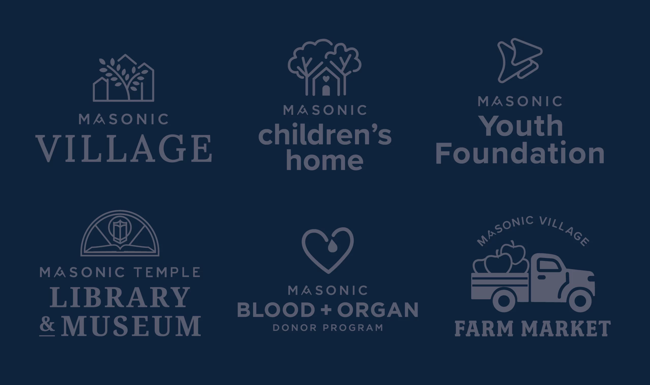 Masonic charities logos on a blue background.