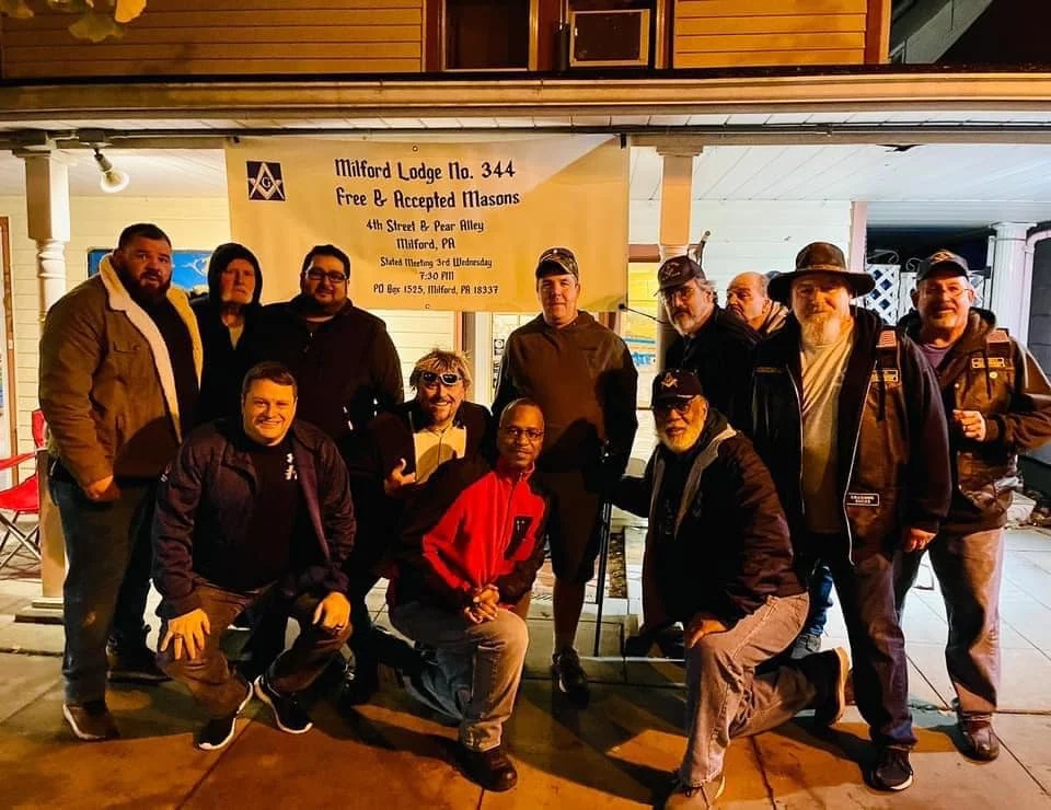 annual Halloween event 2021 Group of smiling men together outside of Milford Lodge.