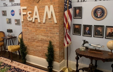 21-2 President-themed room showcasing past presidents who were Masons and astronauts who were Masons in the background