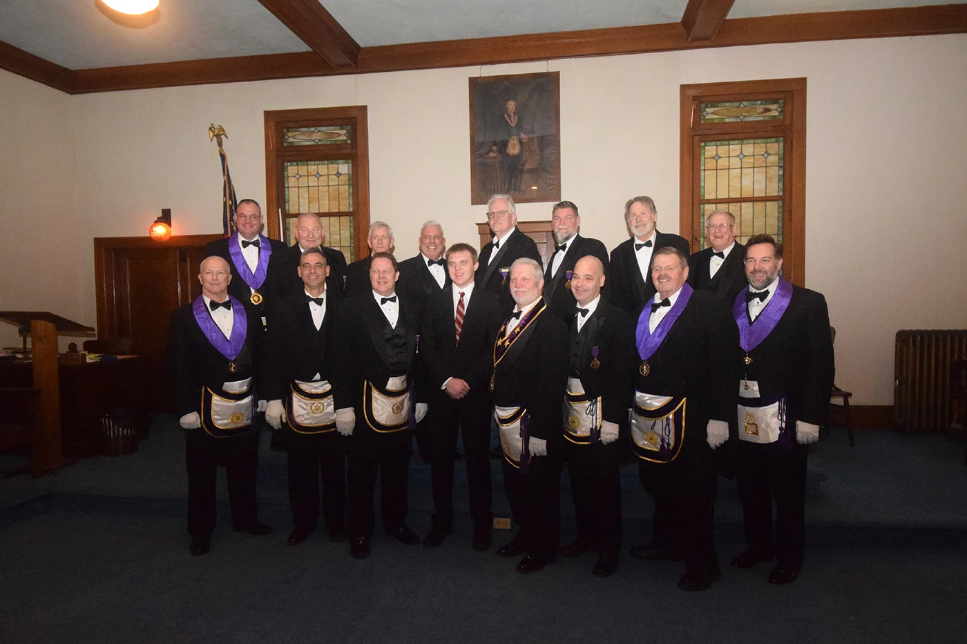 DSC_0031 Smiling group of men in Masonic dress.