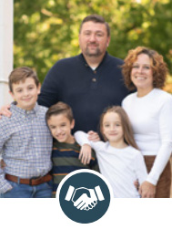 Family portrait with hands shaking icon