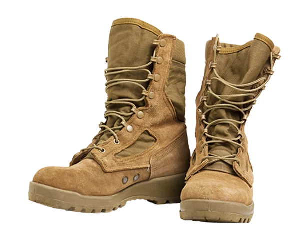 GettyImages-182404380_no background Military-style brown boots.