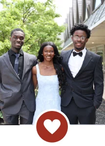 Navigate to "Philanthropy" in this issue. Icon shows smiling group of high school seniors with a graphic of a heart overlaid on it.